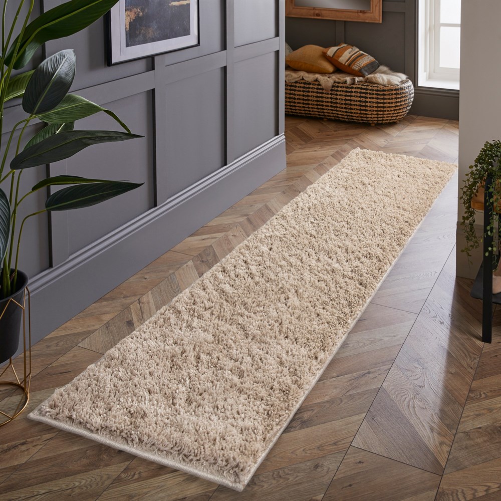 Larissa Washable Plain Shaggy Runner Rug in Stone Grey